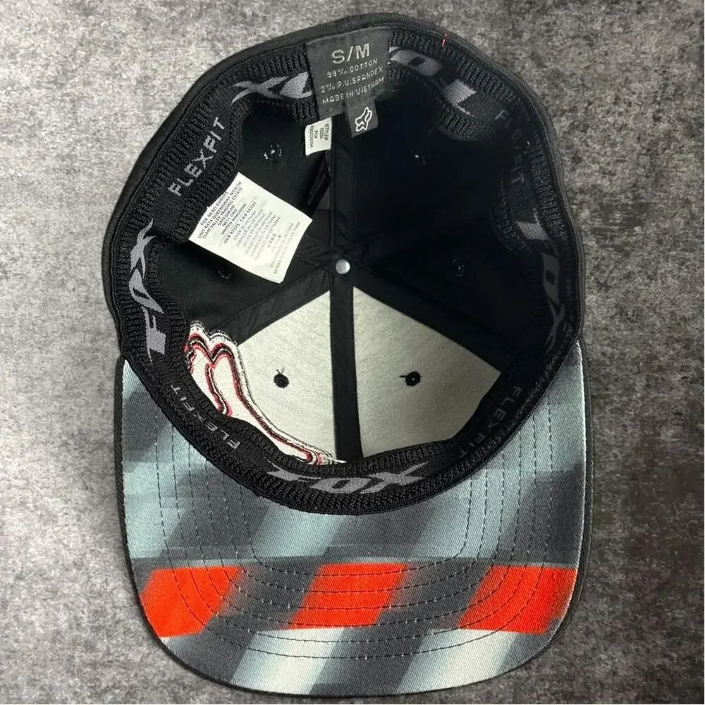 Fox Racing Y2K Moto Big Logo Flexfit Hat Plaid Black Red Fitted Size S/M